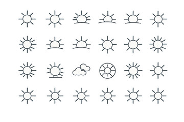 Simple line icons depicting sun and various weather conditions