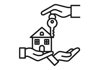 Hand giving house and key icon for property transaction
