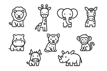 Outline icons of cute safari and farm animals in simple line art style © icon_art