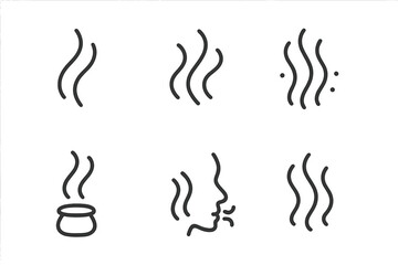 Simple line icons depicting steam aroma and various scent concepts