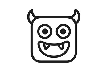 Square monster face outline icon with horns and prominent fangs