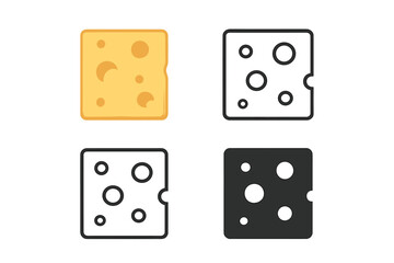 Set of four square Swiss cheese block icons in various graphic styles