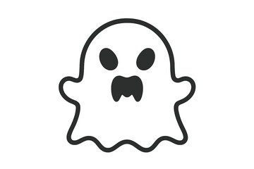 Minimalist black and white cartoon ghost icon with surprised expression