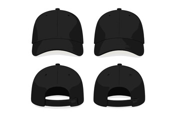 Fototapeta premium Plain black baseball cap mockup views front and back angles