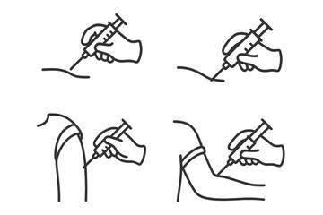Outline icons for medical injection and blood drawing procedures