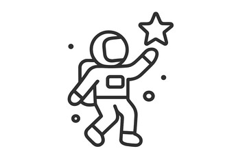 Astronaut reaching for shining star in deep space outline graphic
