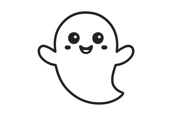 Cute happy cartoon ghost outline for coloring book design