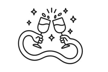 Two hands toasting with wine glasses and sparkling elements