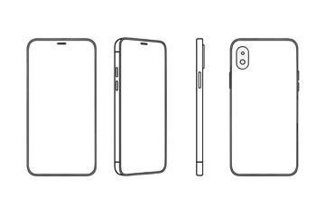 Modern smartphone mockup template front view and rear camera outline