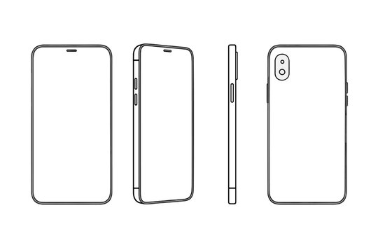 Modern smartphone mockup template front view and rear camera outline
