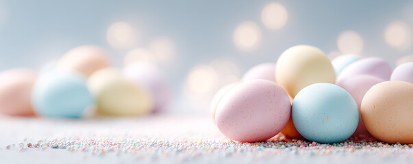 pastel easter egg frame with soft blurred edges and bright open center for text