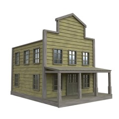 Old West Wooden House isolated on white background.3D Render