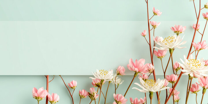 pastel spring floral border with delicate side blossoms framing a smooth vertical open area ideal for refined text integration