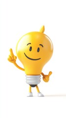 Cheerful Yellow Lightbulb Cartoon Character Giving Thumbs Up.