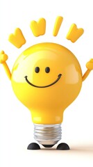 Cheerful Yellow Lightbulb Character Celebrating Bright Idea.