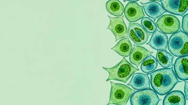 Microscopic view of human cells, showing cellular structure and biological organization.