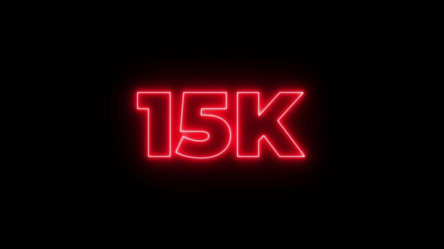 Glowing neon pink and blue color 15k number text icon animation followers or subscribers and like comment letter celebration on black background