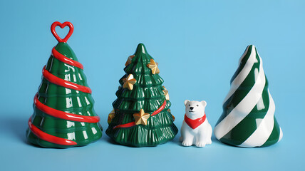Cute handmade christmas trees with polar bear figurine
