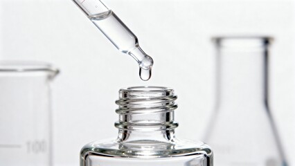 Glass bottle with dropper releasing liquid