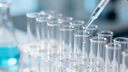 Laboratory test tubes with liquid being added