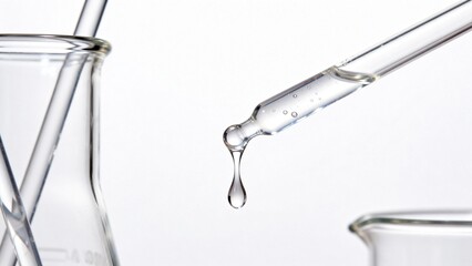 Glass pipette releasing liquid drop