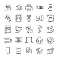 Outline vector illustration of photography equipment and accessories