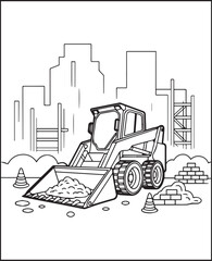 Obraz premium Construction vehicle tractor coloring page for kids, black line art vector illustration for children book design 
