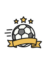 Obraz premium Soccer ball award emblem with stars and golden ribbon banner
