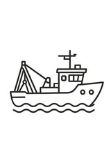 Outline icon of commercial fishing trawler boat moving on water