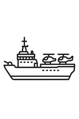 Obraz premium Outline icon of naval helicopter carrier ship with deck landing area