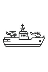 Obraz premium Modern naval warship carrying two helicopters on deck outline graphic