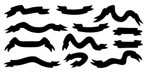 Black ribbon banner vector set collection. Suitable for labels, badges, tittle, logos and promotion designs. Ideal for certificates, poster, branding and packaging.