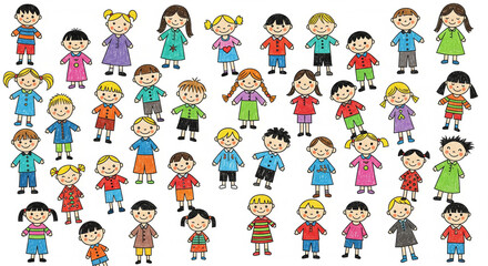 Obraz premium Large Group of Diverse Children Characters