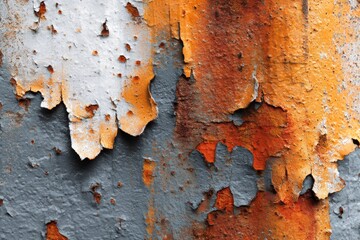 Close-up of Peeling Rust and Paint on Weathered Surface.