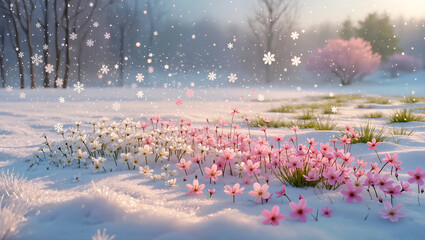 Snowflakes transform into blossoms as they fall