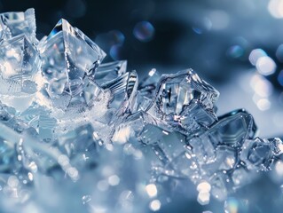 Close-up of Sparkling Ice Crystals in Blue Tones.