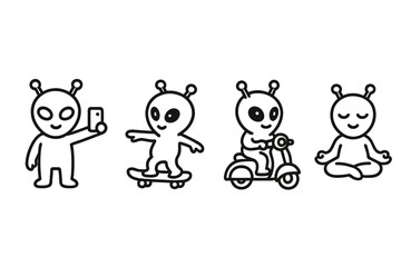 Obraz premium Group of charming extraterrestrial beings doing contemporary activities