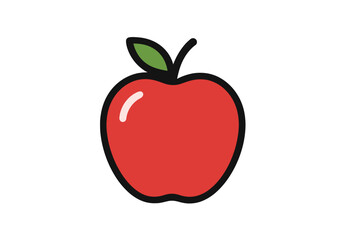 Fototapeta premium Simple red fruit icon with green leaf and stem
