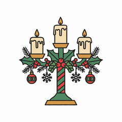 Festive Christmas Candelabra with Candles and Ornaments.