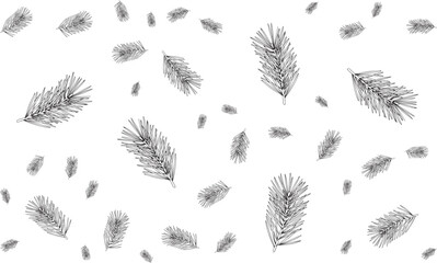 Hand-drawn fir tree branches and needles creating a festive winter holiday background