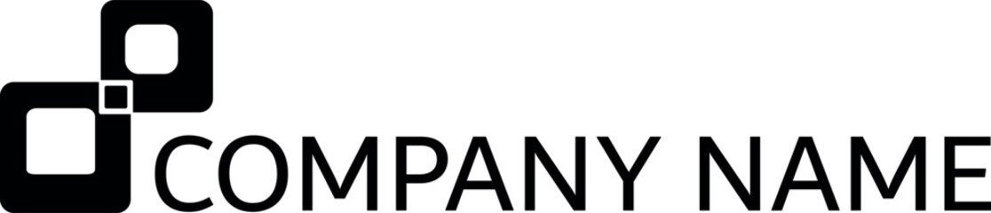 Company logo design with interlocking squares and the text 'Company Name' in a simple sans-serif font
