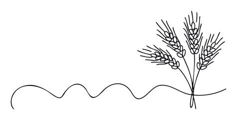 Obraz premium Minimalist line drawing of wheat stalks and a wavy line, representing nature and agriculture, perfect for branding and editorial use.