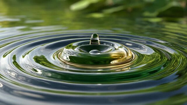 Ripple Effect: Capturing the mesmerizing beauty of a water droplet, creating concentric circles in a pond, showcasing the simplicity and purity of nature.