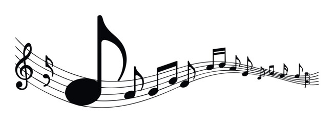 Musical notes and staff flowing rhythmically across a white background, perfect for music education, performance announcements, or creative projects.