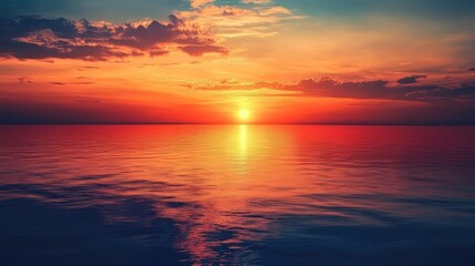 Fototapeta premium Vibrant Sunset Reflecting on Calm Ocean Waters.