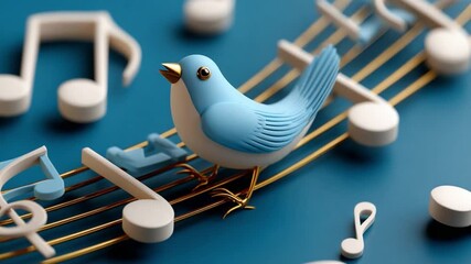 Melodious Chirp: A charming bluebird perches amidst musical notes, its presence embodying the harmonious blend of nature and artistic expression, accompanied by golden staff lines.