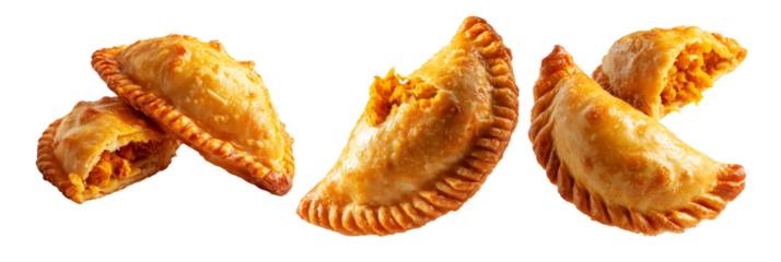 Set of Fijian curry puffs or fried empanadas  with spicy potato isolated on white background, Fiji takeaway and street foods