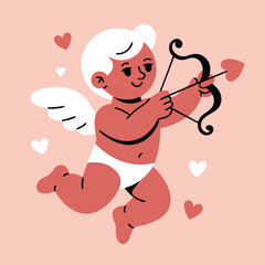 Playful cherub cupid holding bow and ready to shoot love arrow, perfect for valentine's day graphics, invitations, and romantic branding