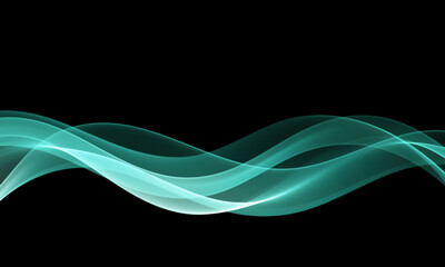 Abstract turquoise flowing wave on black background