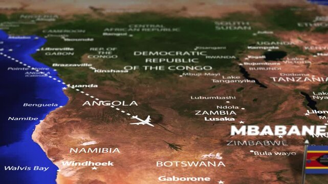 Flight From Accra GHANA to Mbabane Eswatini with flag pins